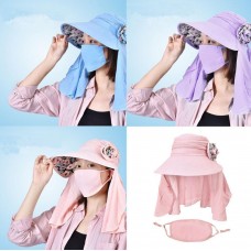 Mujer Lady UV Sun Protection Wide Brim Packable Visor Cap Hat W/ Neck Flap Mask  eb-97650799